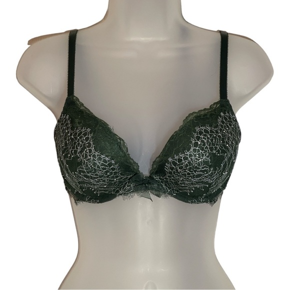 Victoria's Secret Dream Angels Push Up Bra Dark Green Lace Overlay 32D - Picture 2 of 16